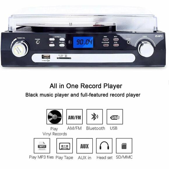 DIGITNOW! M36 Bluetooth Record Player MP3 Cassette Radio Turntable | Open Box - Picture 3 of 7